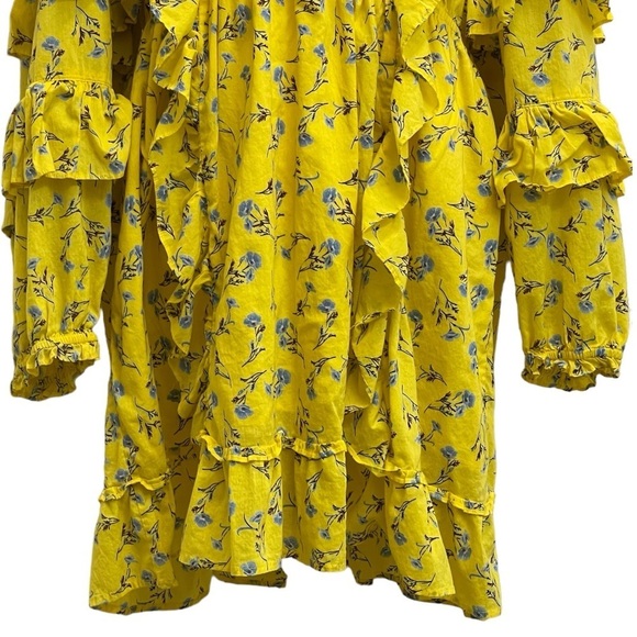 Happy X Nature Yellow Meadow Ditzy Floral Ruffle Sleeve Tiered Prairie Dress - Picture 8 of 16